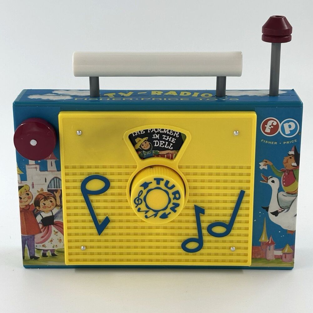 Fisher-Price Vintage TV Radio Wind Up Toy Farmer in the Dell Tested Works Retro
